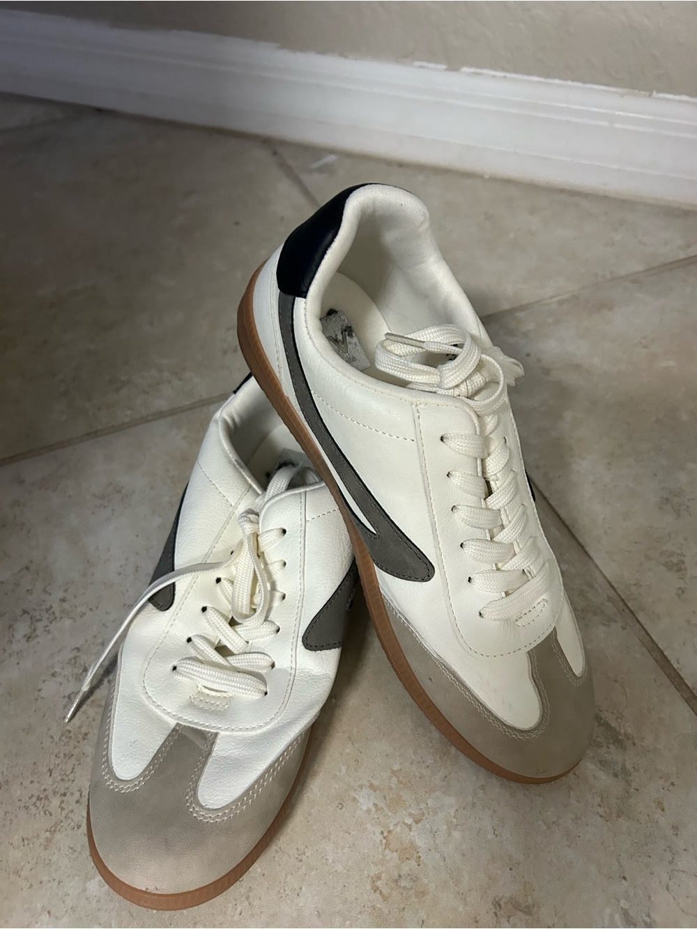 Women's White and Gray Athletic Sneakers with Gum Sole